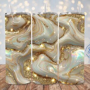 Opal and Gold Glitter 20oz Tumbler, Marble Skinny Tumbler